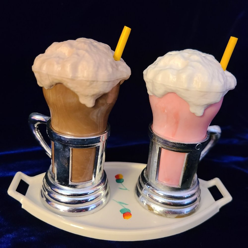 Vintage Ice Cream Soda Salt & Pepper Shakers on Serving Tray